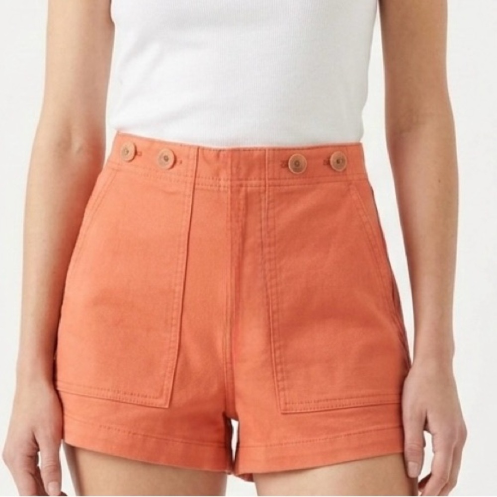 NWT Anthropologie Kit High-Rise Utility Shorts By Pilcro In Tangerine 30